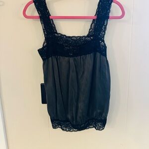 Black Lace Trim Tank Top